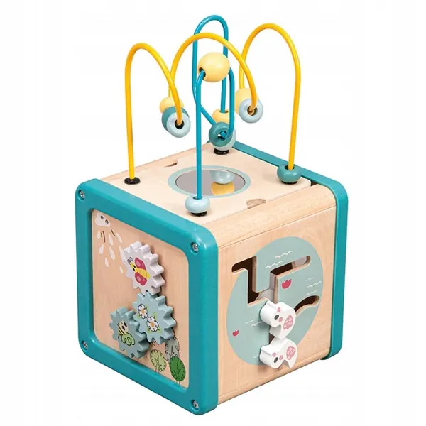 Senzorická kostka – Drewniana kostka edukacyjna 5w1 – sensoryczny activity cube dla dzieci 18m+
