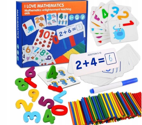 Drewniana zabawka do nauki liczenia – koraliki i cyfry Montessori