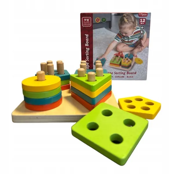 Vkládačka – Drewniana tablica Montessori do sortowania kształtów 12m+