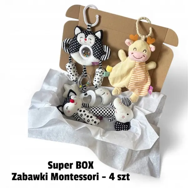 Darilni komplet – Zestaw Black&White – 4 zabawki kontrastowe dla niemowląt 0+ na prezent