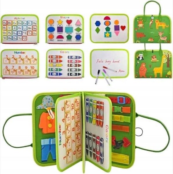 Tablica manipulacyjna książeczka Montessori do rysowania, zielona