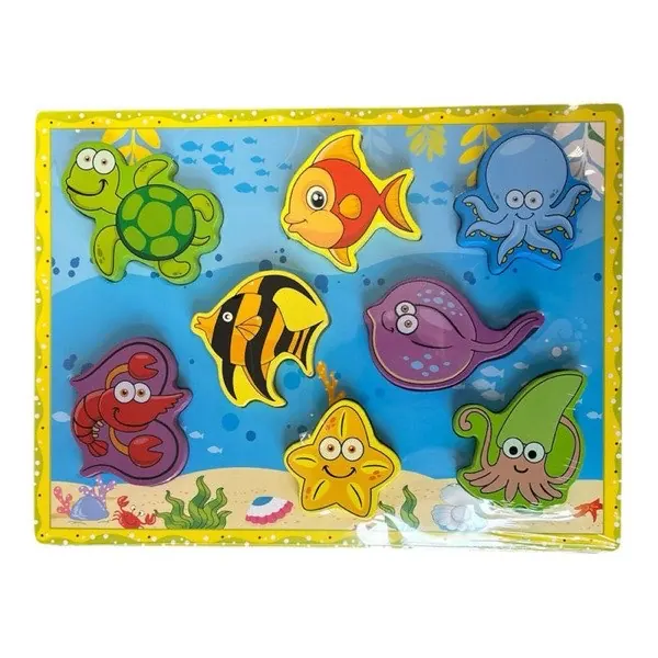 Dřevěné puzzle – Drewniana układanka puzzle zwierzęta morskie – 8 elementów na prezent