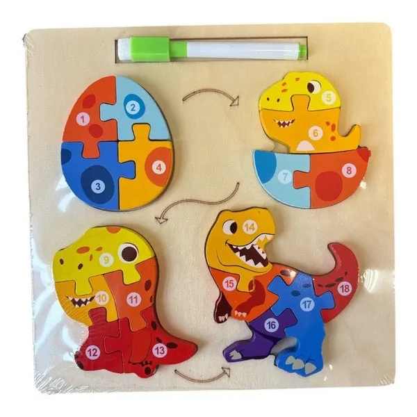 Drewniana układanka ewolucja dinozaura – puzzle 3w1 z markerem